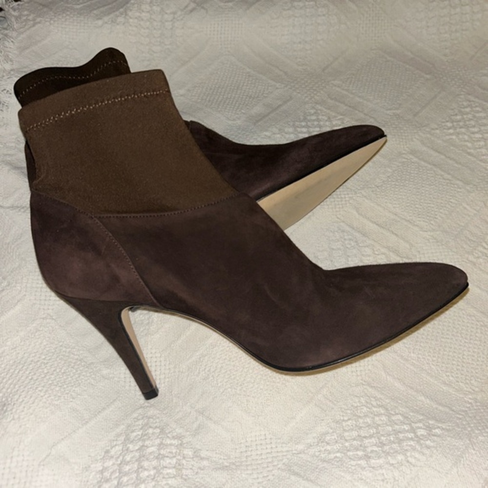 Bettye Muller Brown Gidget Suede Leather Bootie Made in Italy 38.5